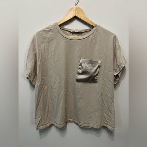 Zara beige t-shirt with satin pocket in size XL